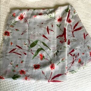 Gray floral and bird, print, scarf, gauzy and lightweight